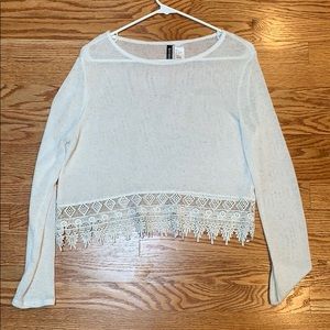 White sheer long sleeve shirt